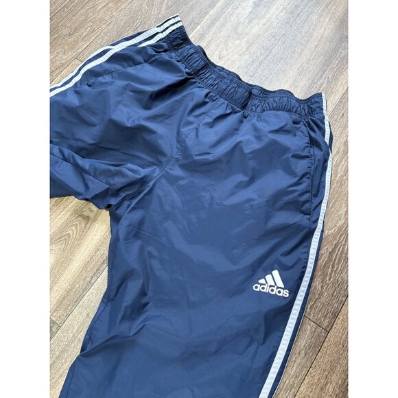 ADIDAS MEN'S TACK PANTS SIZE XL NAVY WHITE STRIPES WINDBREAKER PULL ON - Picture 2 of 9
